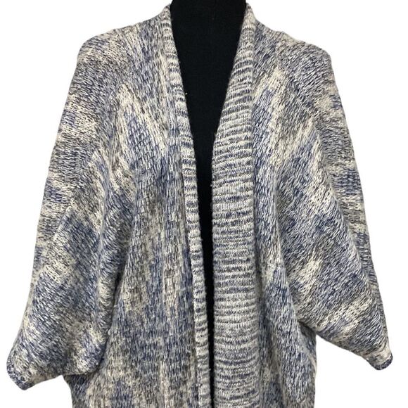 Lucky Brand wool blend blue/white/gray cardigan with metallic threads - Picture 2 of 7
